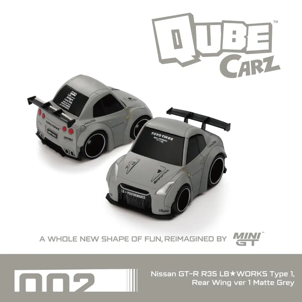 Mini GT Qube Carz 1:64 - Nissan GT-R R35 LB★WORKS Type 1 Rear Wing ver 1 Matte Grey