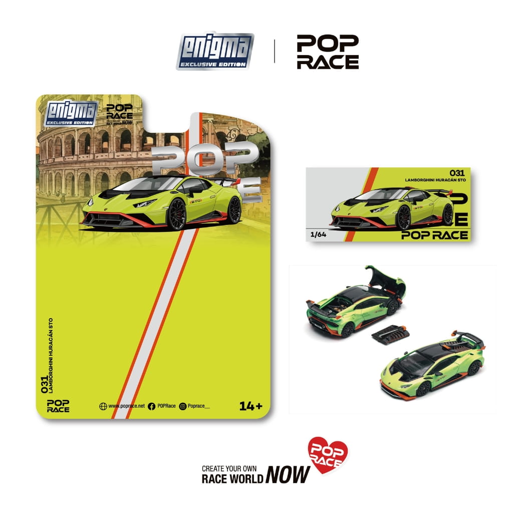 Pop Race Enigma Exclusive Edition 1:64 - Lamborghini Huracan STO - Verde Citrea/Aracio Dac - PRE031