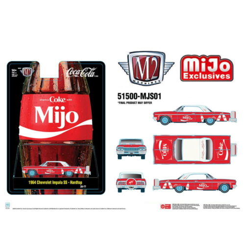 M2 Machines 1:64 - Coca Cola ”Comparte una Coca-Cola con Mijo” 1964 Chevrolet Impala SS Lowriders - Edición Especial - MiJo Exclusives