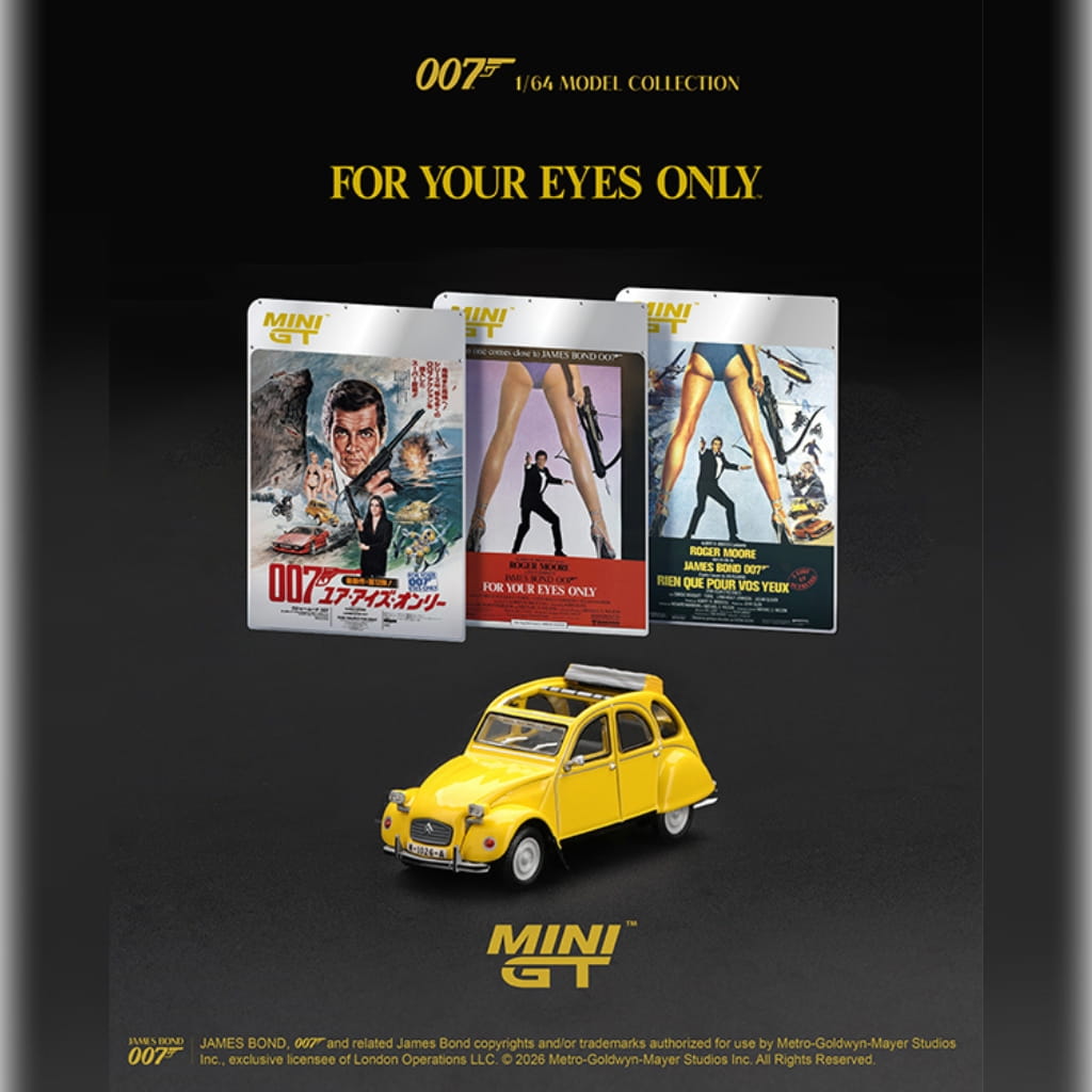 Mini GT 1:64 - James Bond 007 Citroën 2CV “For Your Eyes Only”- Embalaje Inglés