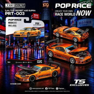 Pop Race x Tokyo Station (TS) Exclusivo 1:64 - Top Secret Supra A80 GT300 - Naranja Cromado