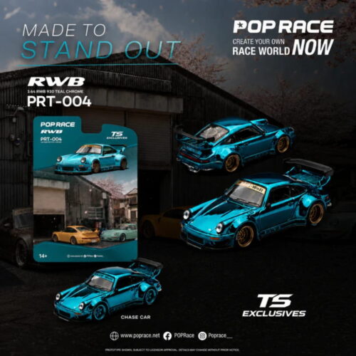 Pop Race x Tokyo Station (TS) Exclusivo 1:64 - RWB 930 Cromado Verde Azulado