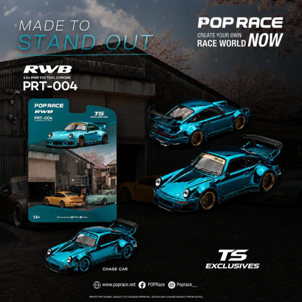 Pop Race x Tokyo Station (TS) Exclusivo 1:64 - RWB 930 Cromado Verde Azulado