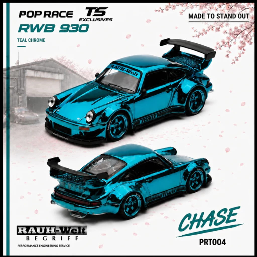 Pop Race x Tokyo Station (TS) Exclusivo 1:64 - RWB 930 Cromado Verde Azulado