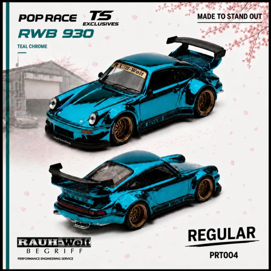 Pop Race x Tokyo Station (TS) Exclusivo 1:64 - RWB 930 Cromado Verde Azulado