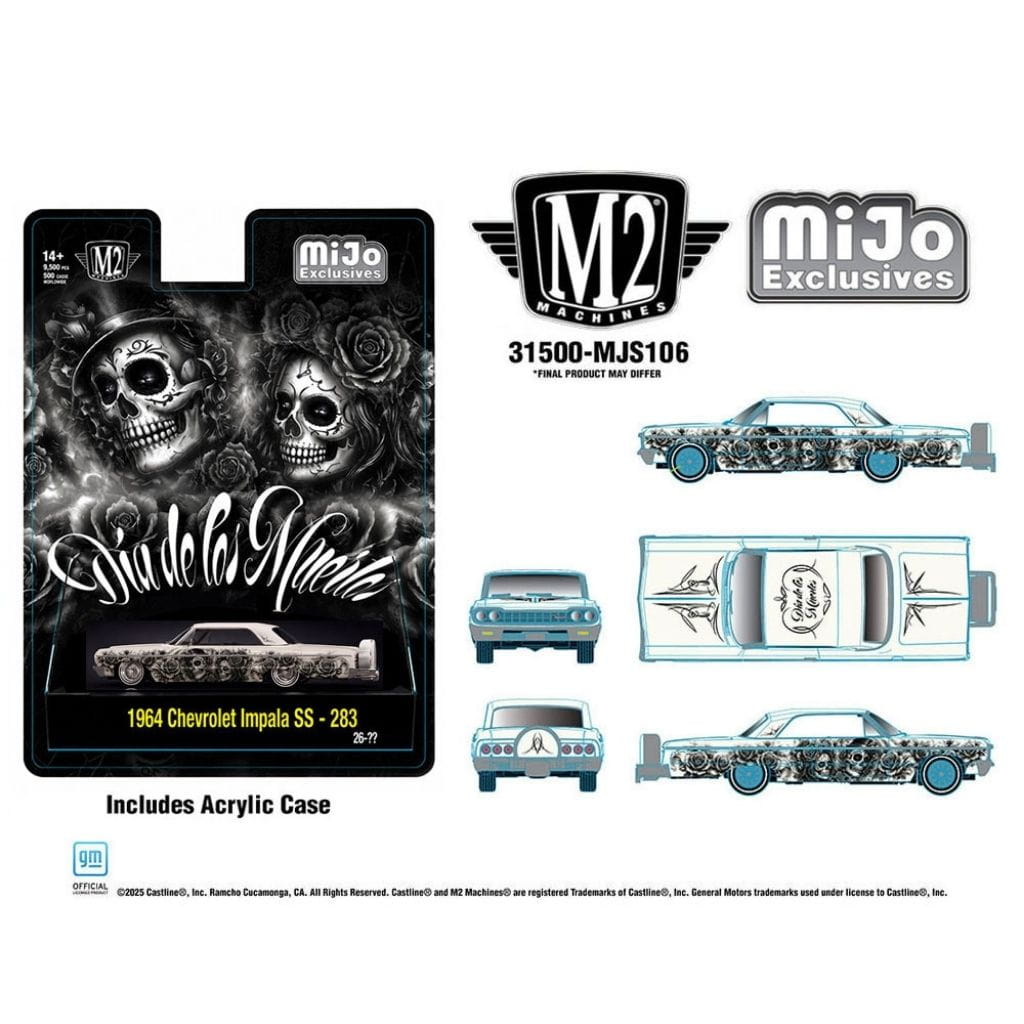 M2 Machines 1:64 - 2026 “Dias De Los Muertos” 1964 Chevrolet Impala SS Hard Top Lowriders - Blanco Perla - MiJo Exclusives