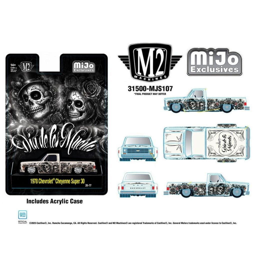 M2 Machines 1:64 - 2026 “Dia De Los Muertos” 1978 Chevrolet Cheyenne Super 30 - Blanco Perla - MiJo Exclusives