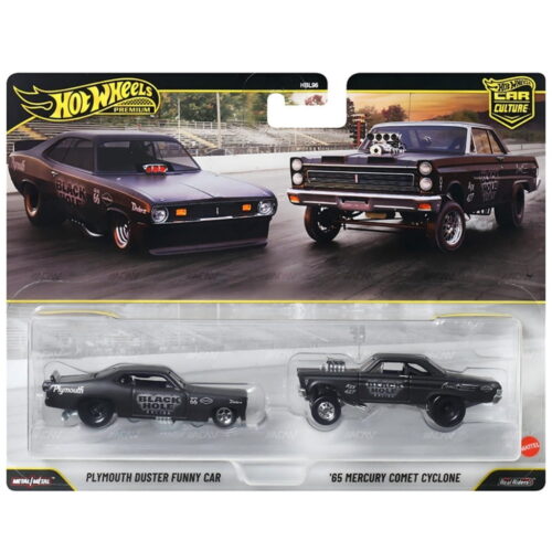 Hot Wheels 1:64 - Plymouth Duster Funny Car / '65 Mercury Comet Cyclone (Black Hole Racing) - 2026 Car Culture 2-Packs Mix 4