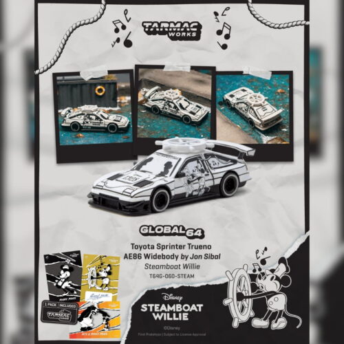 Tarmac Works 1:64 - Toyota Sprinter Trueno AE86 Widebody by Jon Sibal Mickey & Friends Steamboat Willie