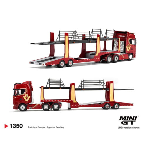 Mini GT 1:64 - Scania 770S A6x4NA Car Transporter V8 50 Aniversario - Rojo - Edición Limitada