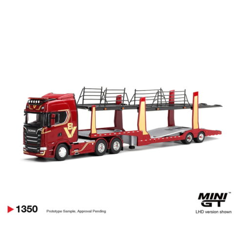 Mini GT 1:64 - Scania 770S A6x4NA Car Transporter V8 50 Aniversario - Rojo - Edición Limitada