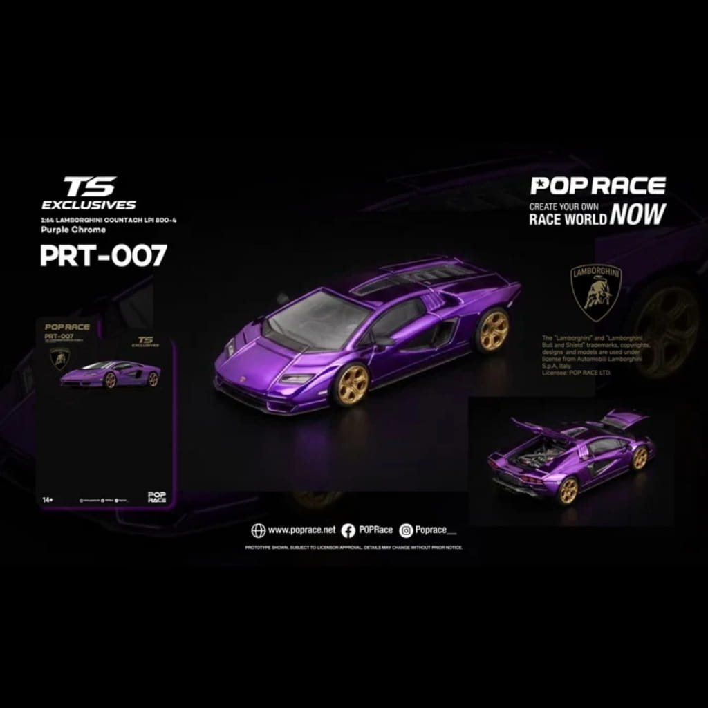 Pop Race x Tokyo Station (TS) Exclusivo 1:64 - Lamborghini Countach LPI 800-4 Morado Cromado