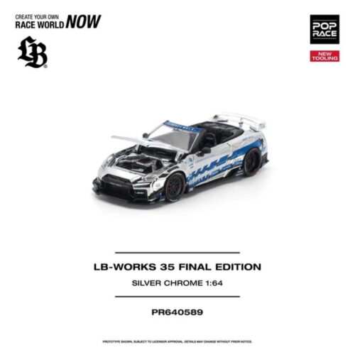 Pop Race 1:64 - LB-Works 35GT-R Final Edition - Silver/Blue Chrome