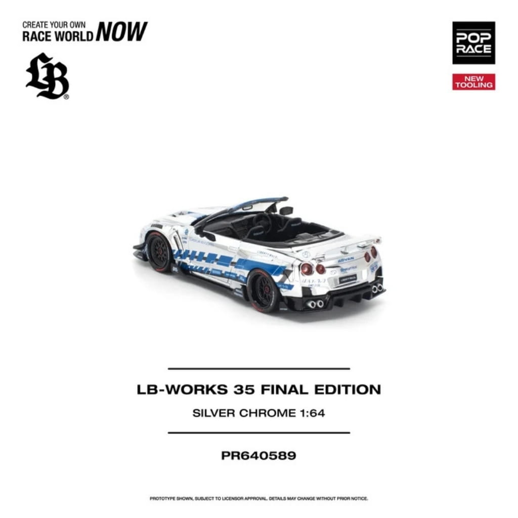 Pop Race 1:64 - LB-Works 35GT-R Final Edition - Silver/Blue Chrome