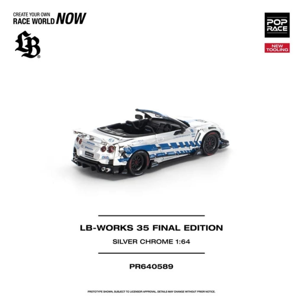 Pop Race 1:64 - LB-Works 35GT-R Final Edition - Silver/Blue Chrome