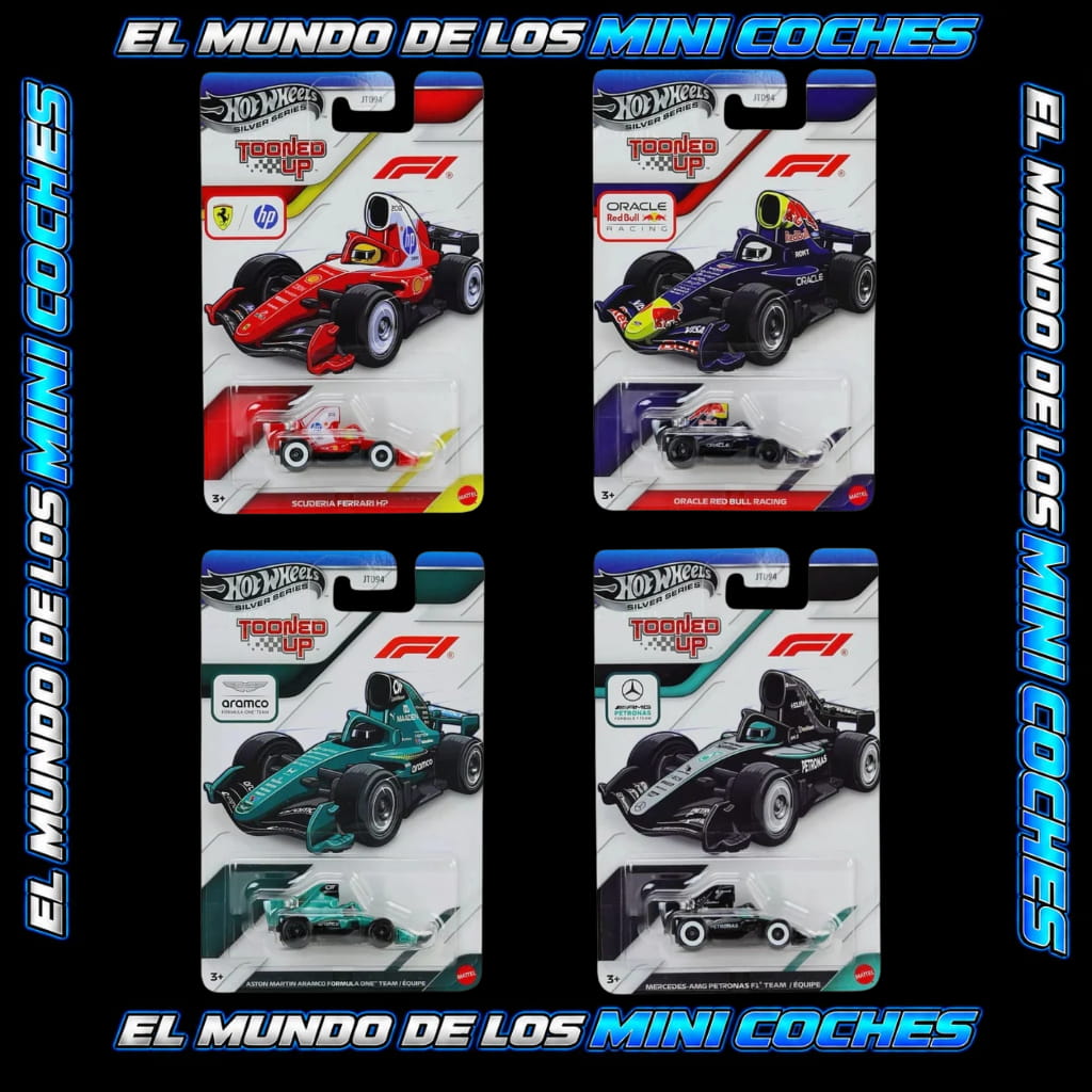 Hot Wheels - Tooned Up F1- 2027 Silver Series Mix 1 - Juego de 4